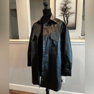 NWT LIONESS VEGAN BLACK LONG LEATHER JACKET - Small